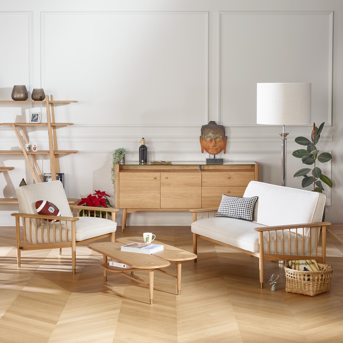 Fauteuil style contemporain en chêne et lin ALBERTINE lin, ROBIN DES BOIS