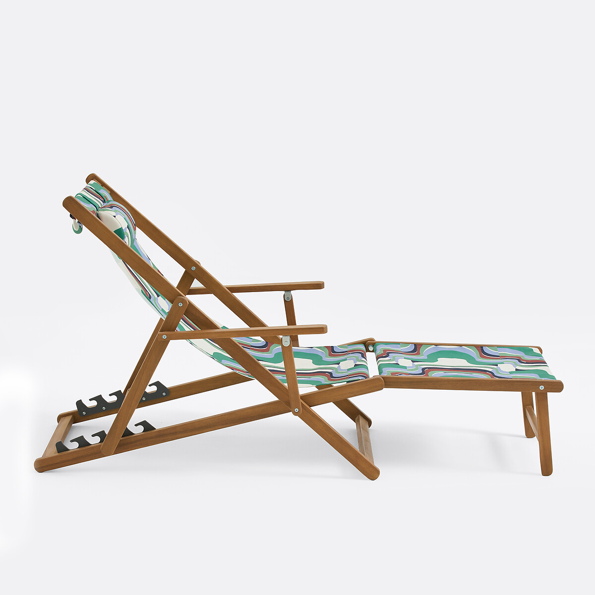 Chaise longue en acacia massif, tissu avec motif graphique, SONGE VERT vert/bleu, MAPOÉSIE X LA REDOUTE INTÉRIEURS