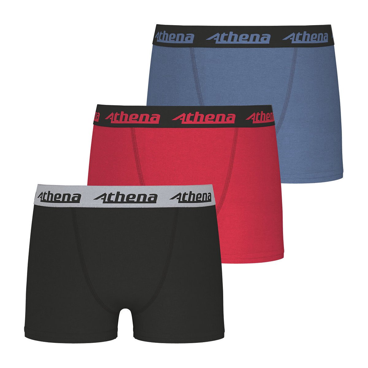 Lot de 3 boxers TRIO CHOC ECO PACK noir + rouge + bleu, ATHENA