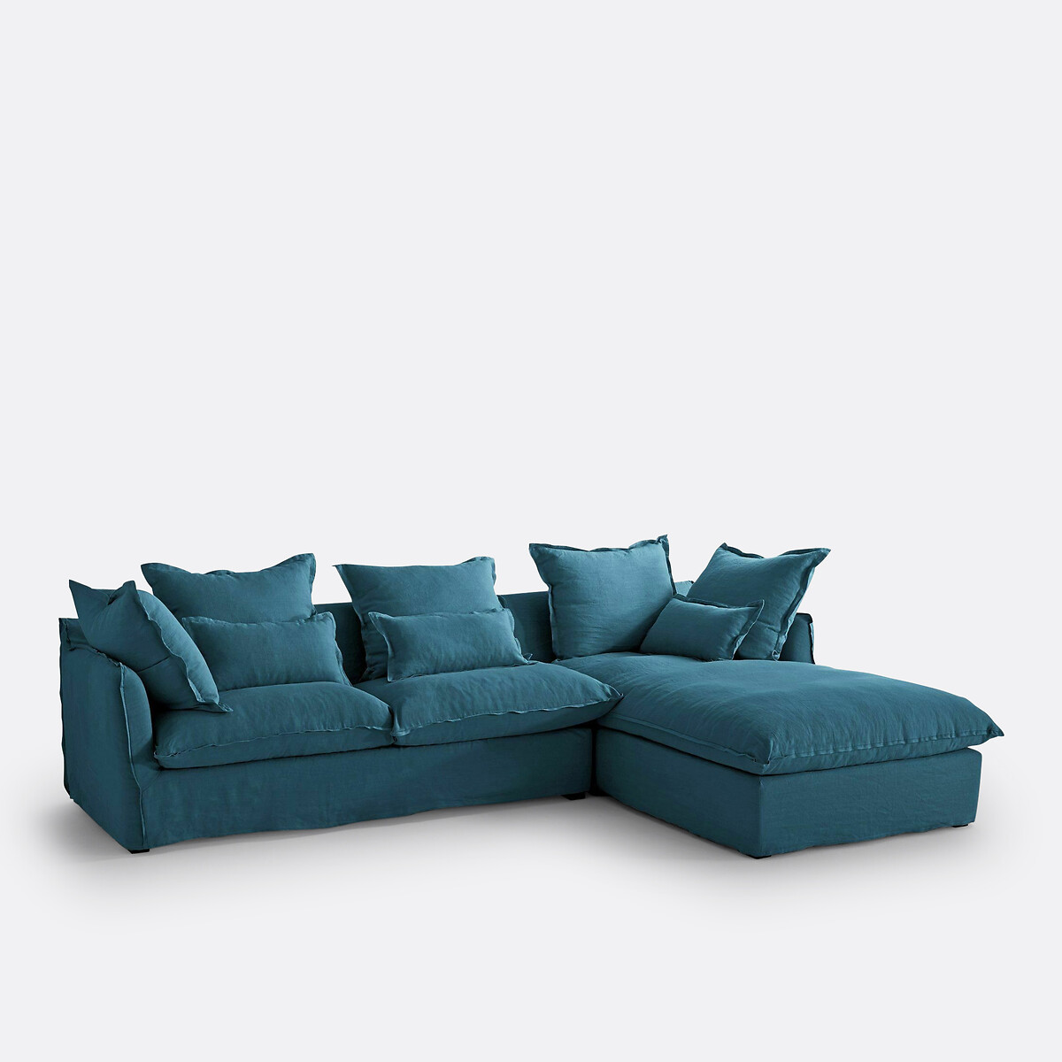 Housse de fauteuil, en lin froissé, ODNA bleu paon, LA REDOUTE INTERIEURS