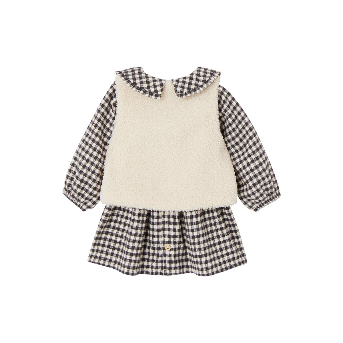 Ensemble 3 pièces bébé robe vichy + gilet + bandeau ATELIER carreaux noir, VERTBAUDET