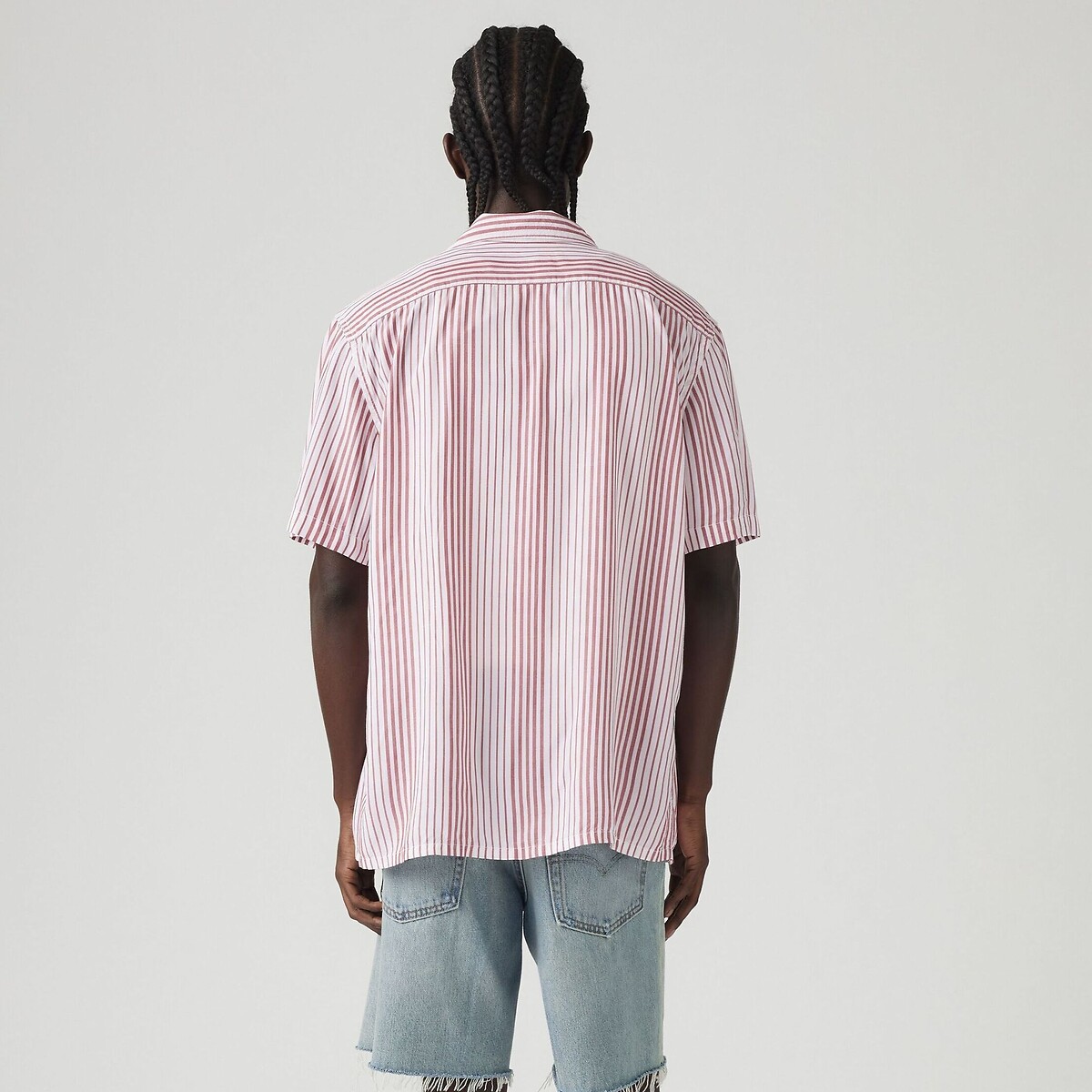 Striped Viscose Shirt with Short Sleeves pink striped, LEVI'S