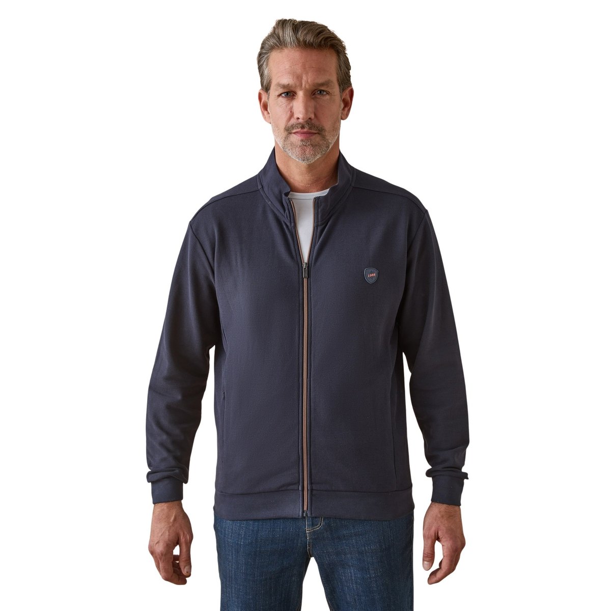 Gilet en maille piquée zippé marine, DAXON