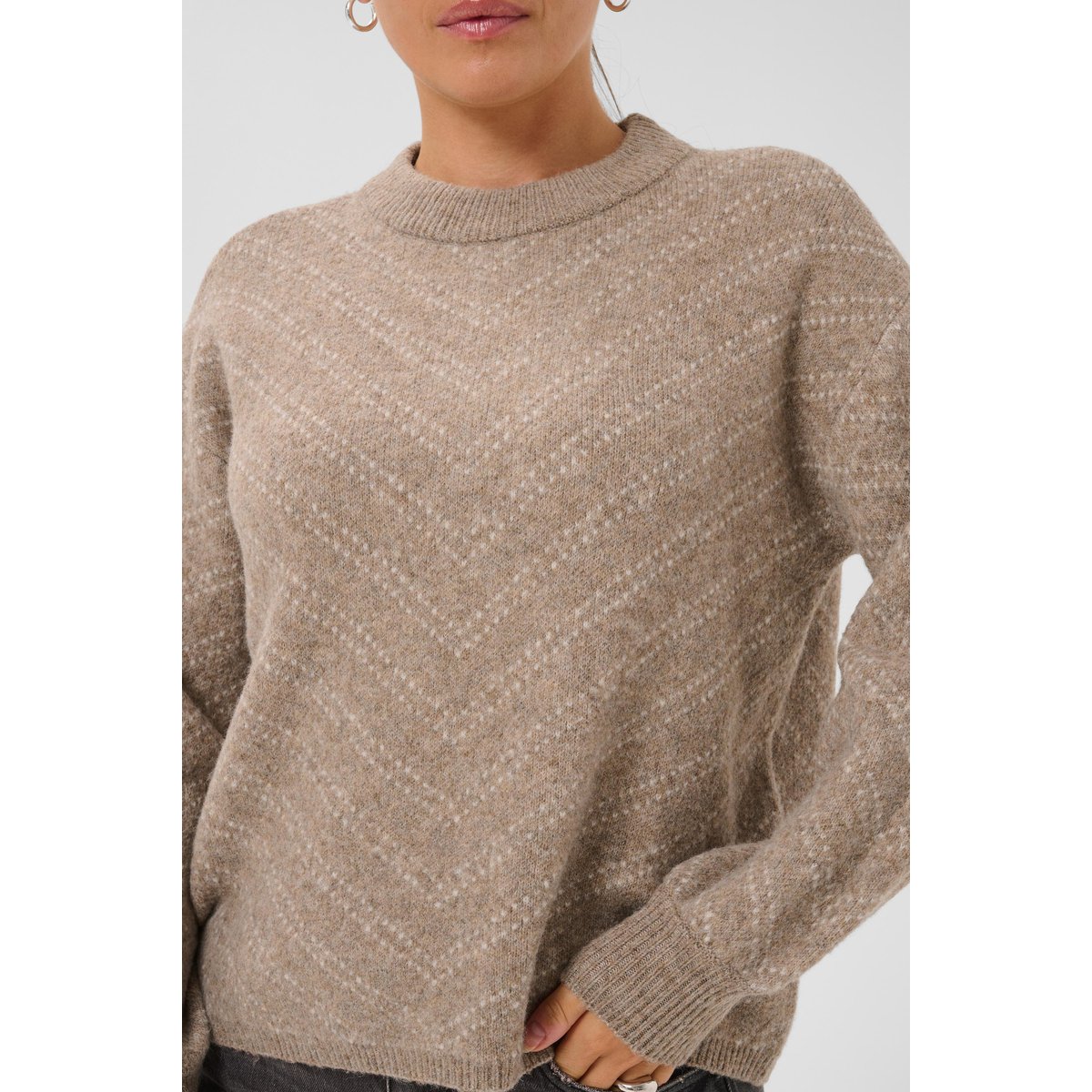Pullover tricoté beige blanc desert taupe m./chalk stripe, KAFFE