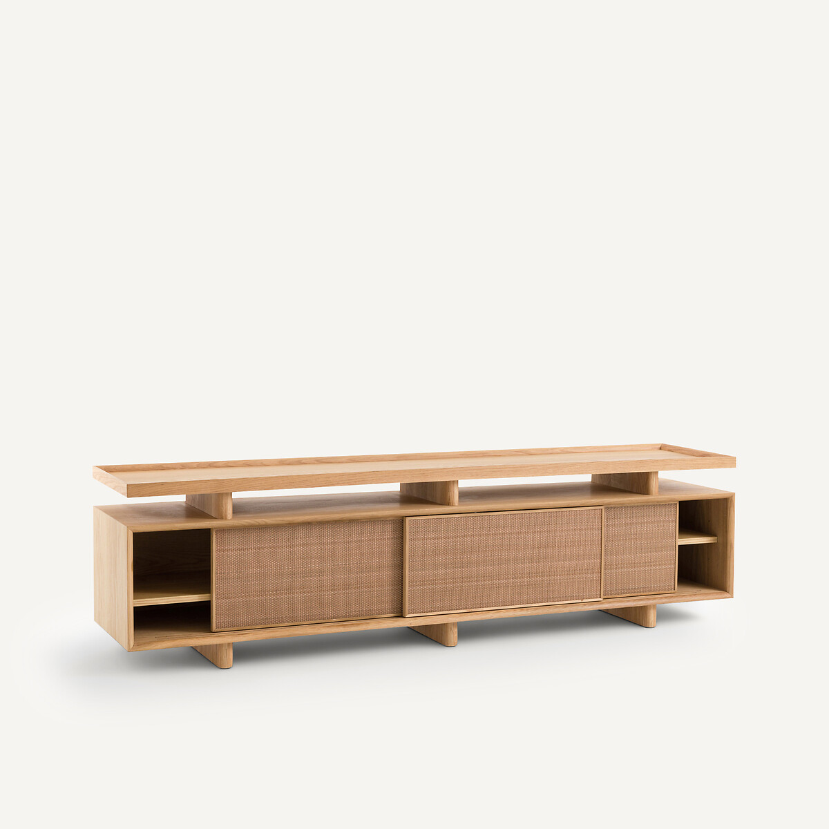 Meuble TV enfilade chêne, plaqué et cuir, Propono chêne naturel, AM.PM