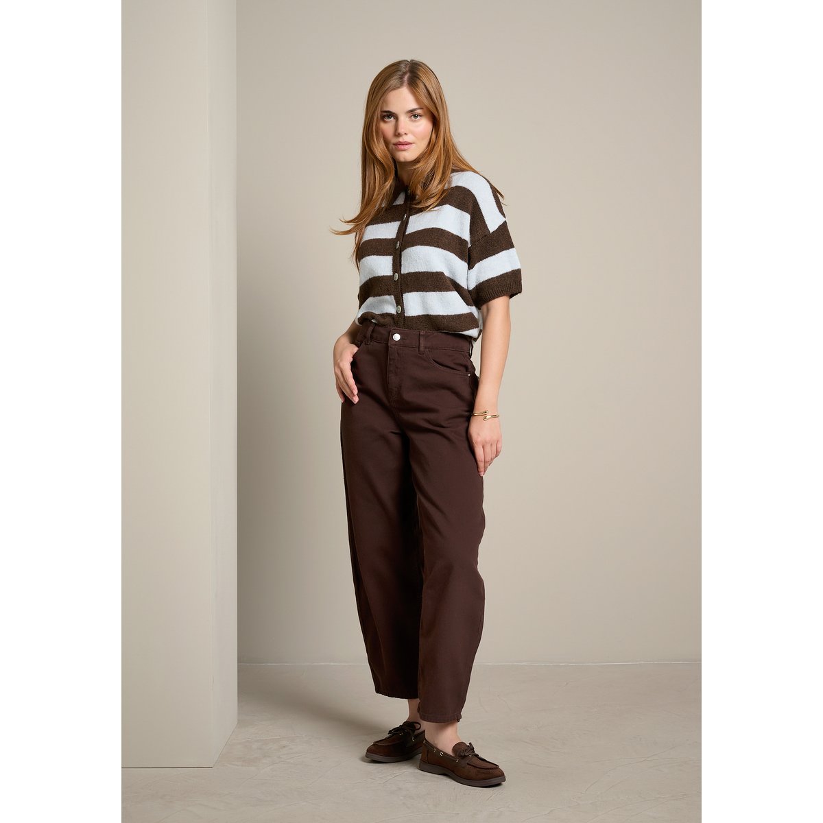 Pantalon ample taille haute brun fonce chocolate, LOLALIZA