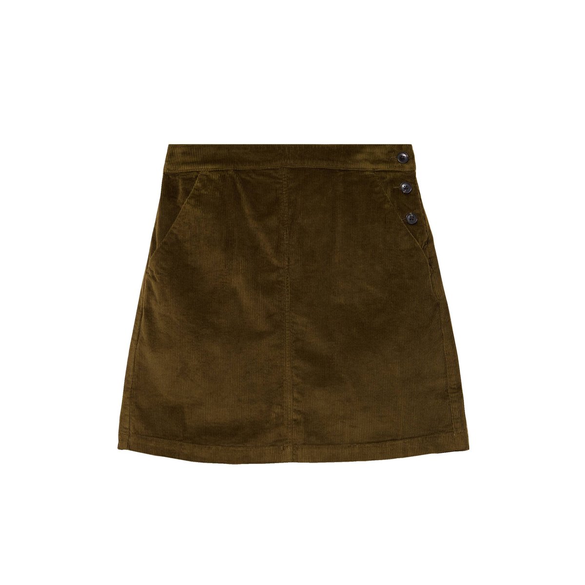 Jupe droite courte en velours vert olive, BONOBO
