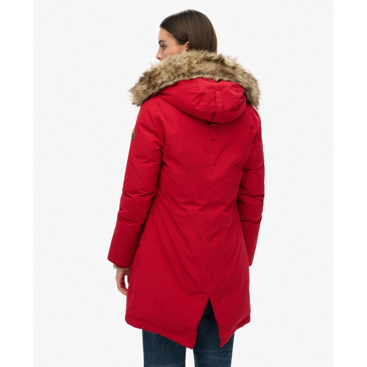 Parka à capuche en duvet imitation fourrure piment, SUPERDRY