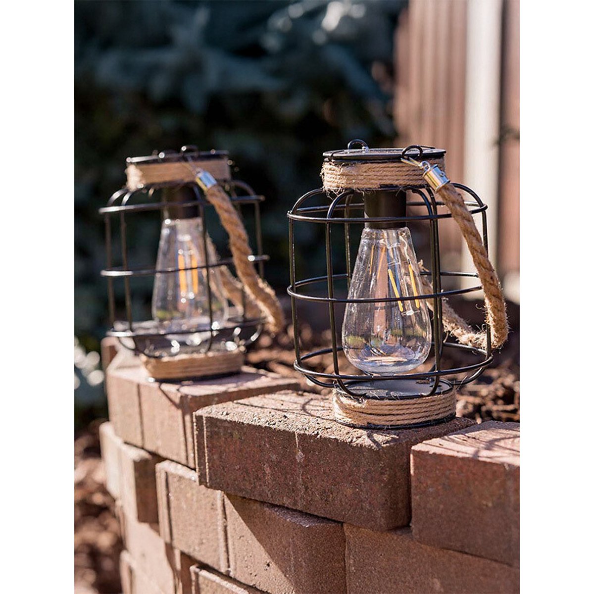 Set of 2 Outdoor Solar Powered Lantern Cage Lights black, SO'HOME