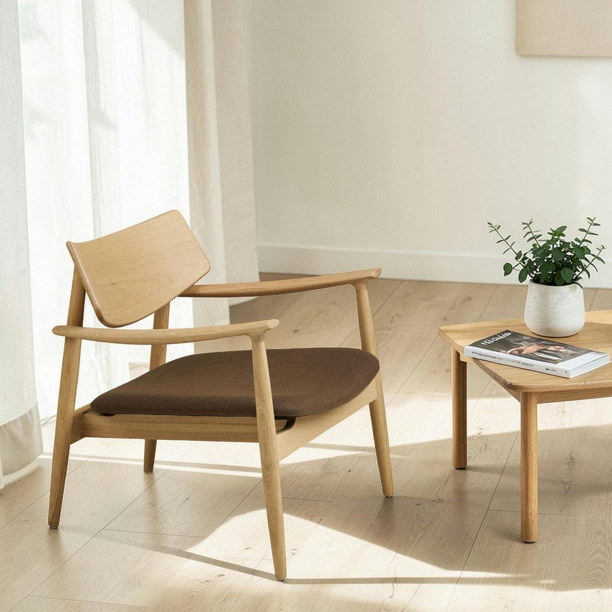 Fauteuil design scandinave en bois de chêne clair ROTTERDAM marron, PIER IMPORT