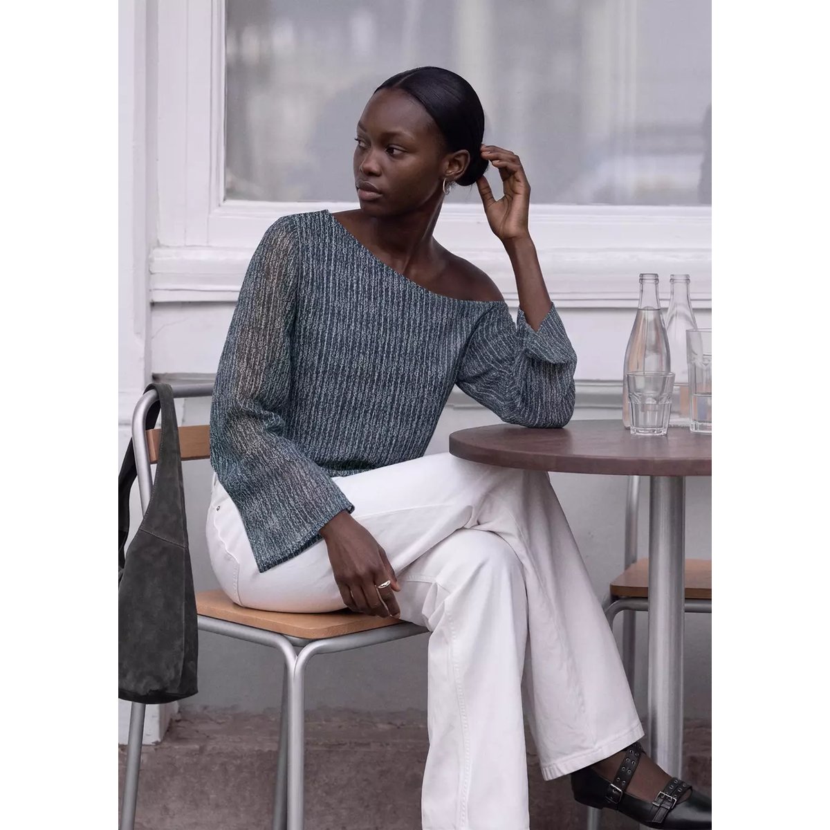 Chemise courte brillante à motifs géométriques bleu marine, MANGO TEEN