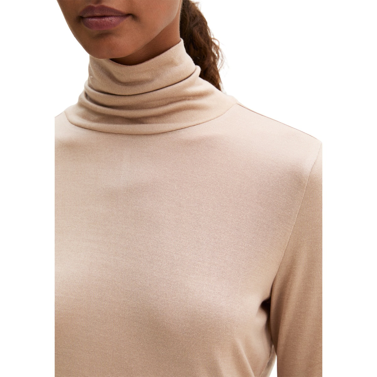 T-shirt long à col roulé regular en TENCEL™ Lyocell gris, MARC O'POLO
