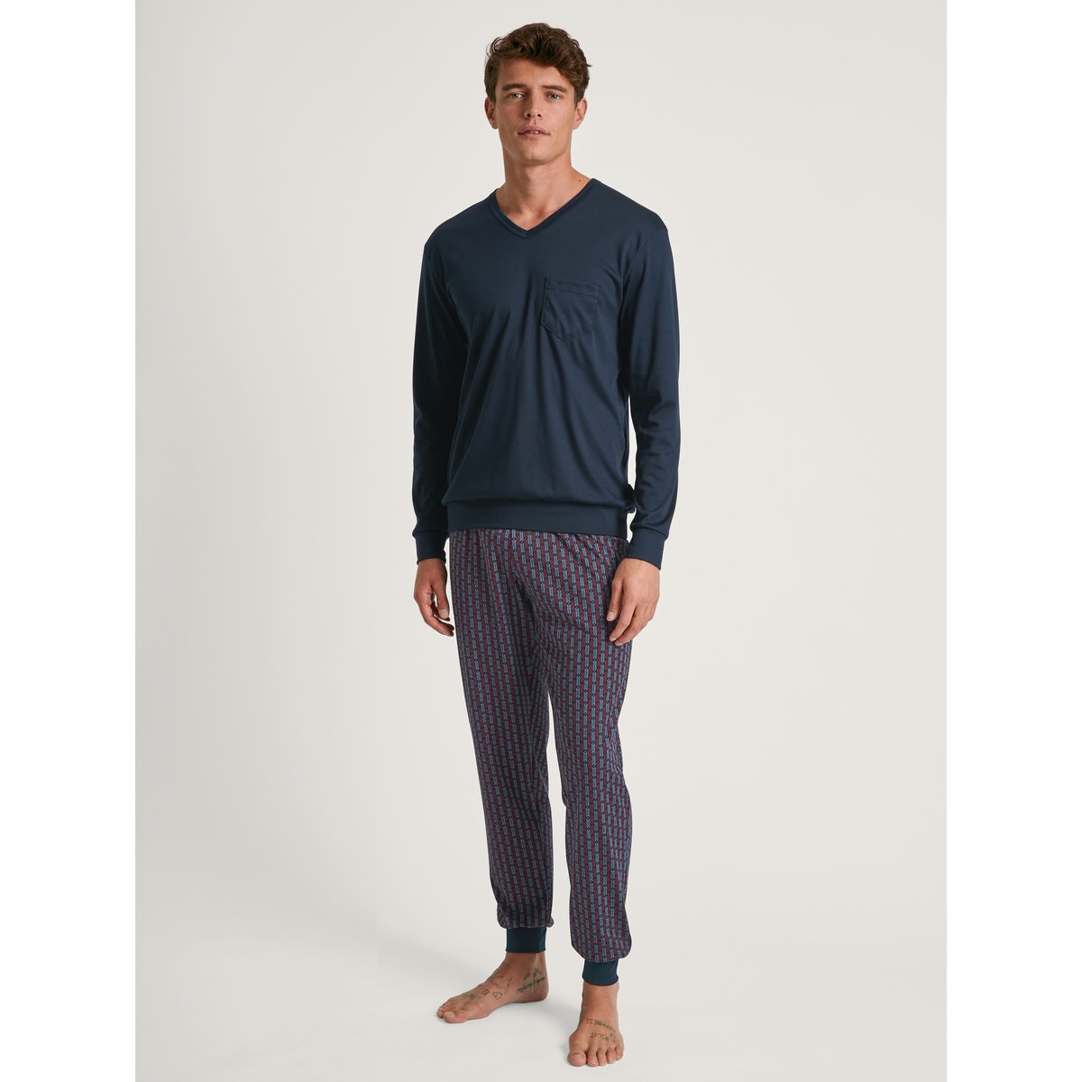 Pyjama avec bords élastiques manches longues Coton RELAX STREAMLINE saphir foncé, CALIDA