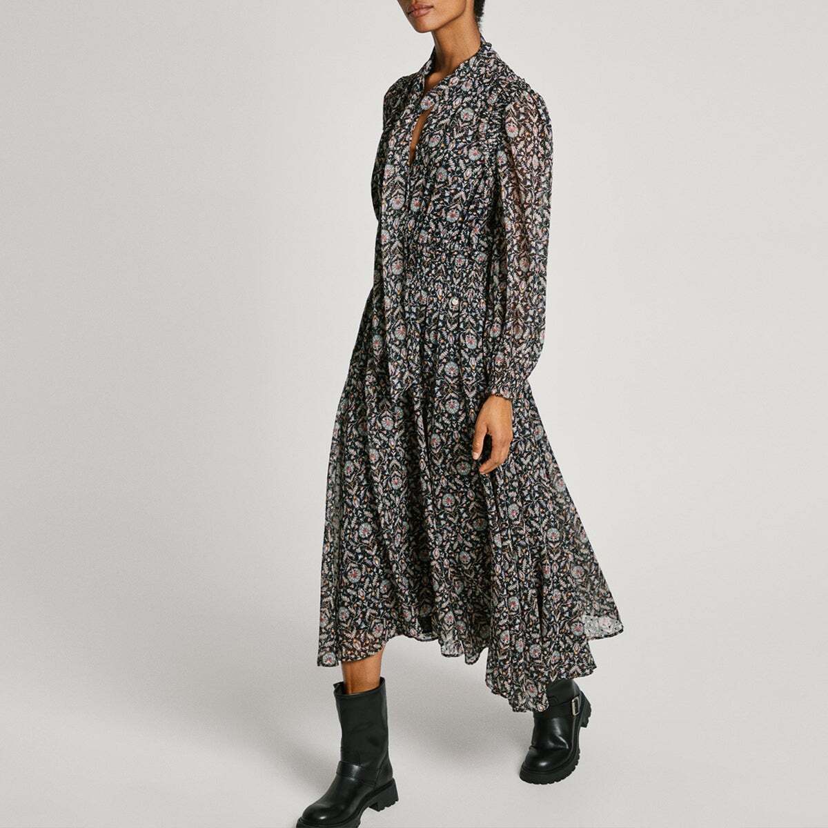 Robe Longue À Imprimé Floral noir, PEPE JEANS