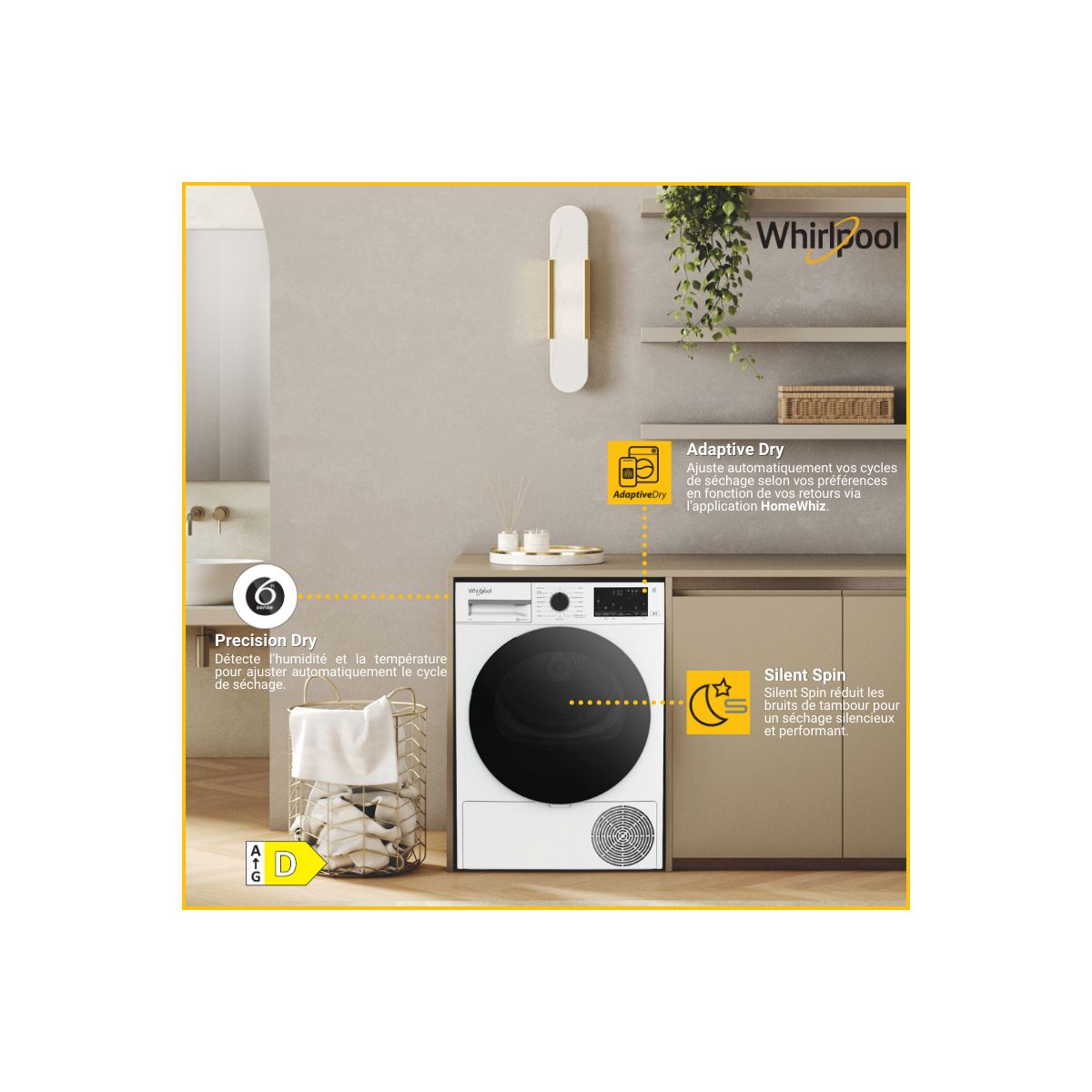 Sèche linge pompe à chaleur CWD93MWBSFRX couleur unique, WHIRLPOOL