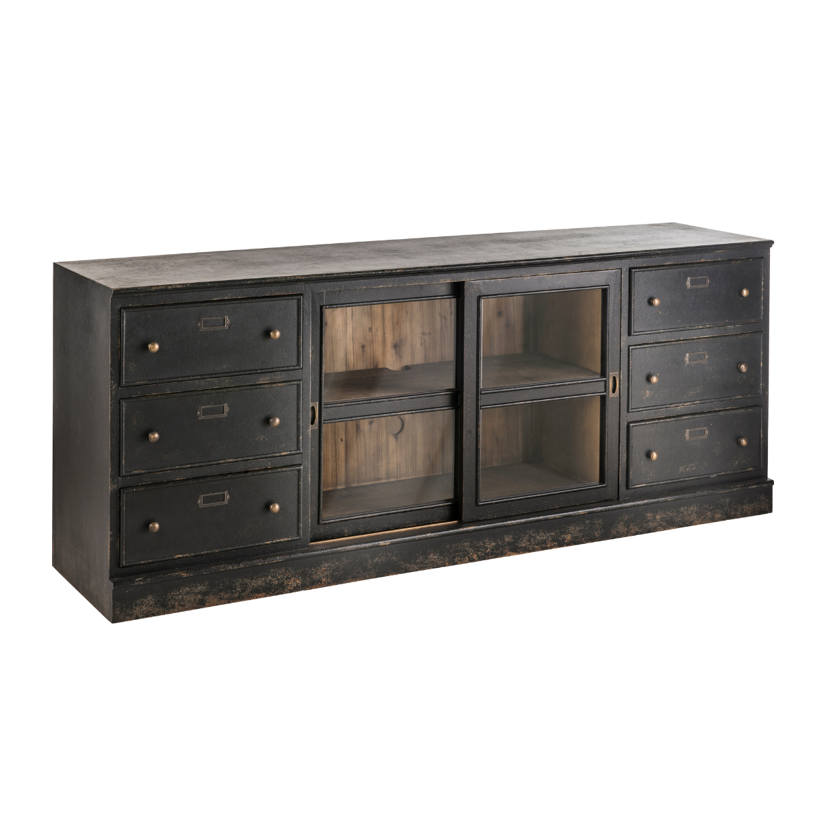 Buffet en bois massif et verre L280 cm - AMSTERDAM noir, SIGNATURE