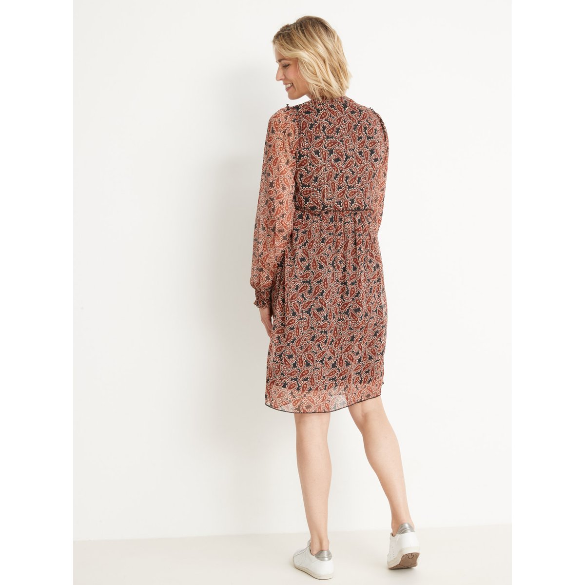 Robe taille haute en voile imprimé chocolat, DAXON