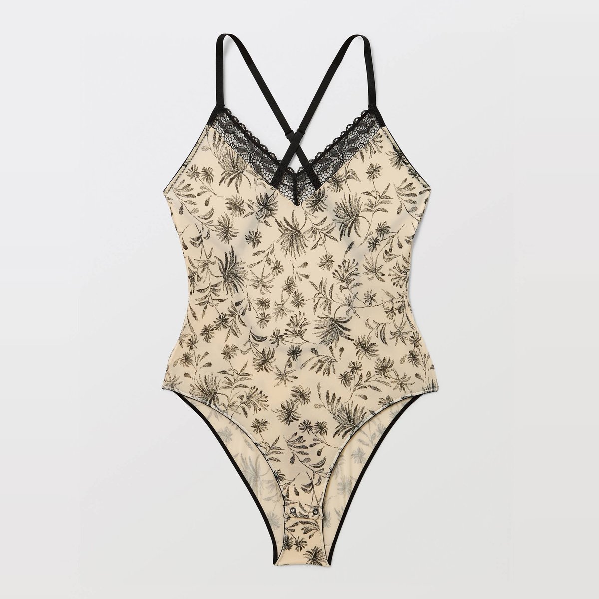 Body fines bretelles LUNA en microfibre imprimée et dentelle naturel, MONOPRIX
