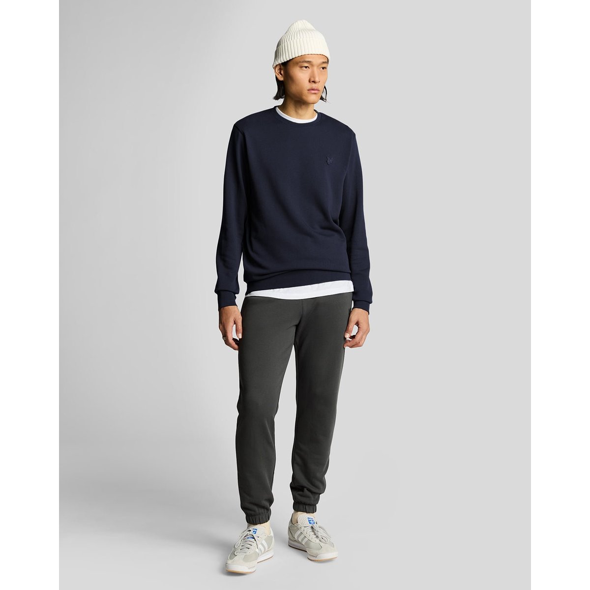 Sweat-shirt col rond en coton superfine bleu foncé marine, LYLE & SCOTT