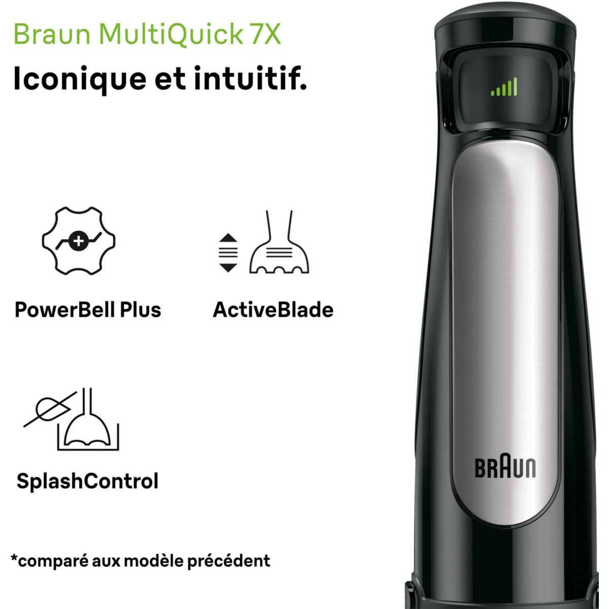 Mixeur MQ7026X MultiQuick 7 gris et noir 2 accessoires inox/noir, BRAUN