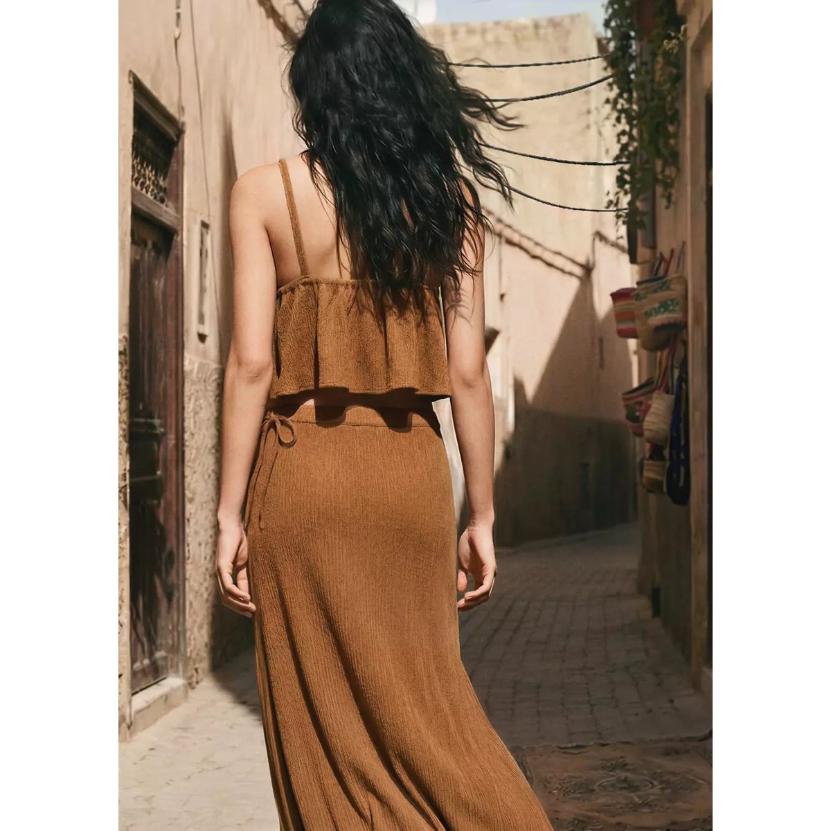 Jupe portefeuille fluide orange brûlé, MANGO TEEN