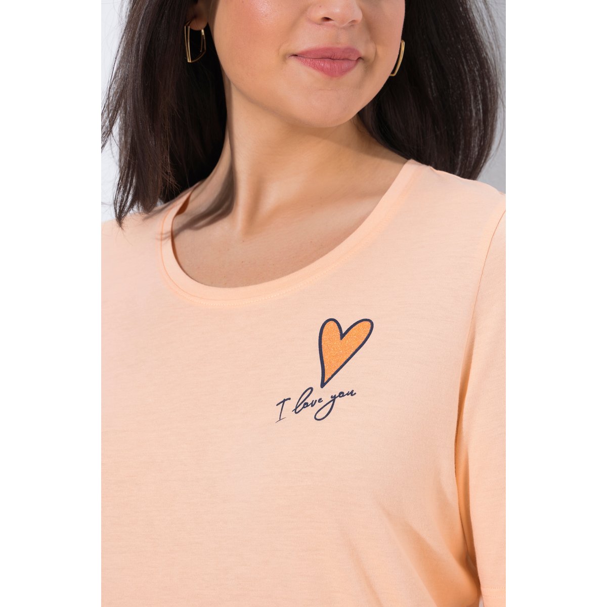 T-shirt motif cœur pêche, ULLA POPKEN