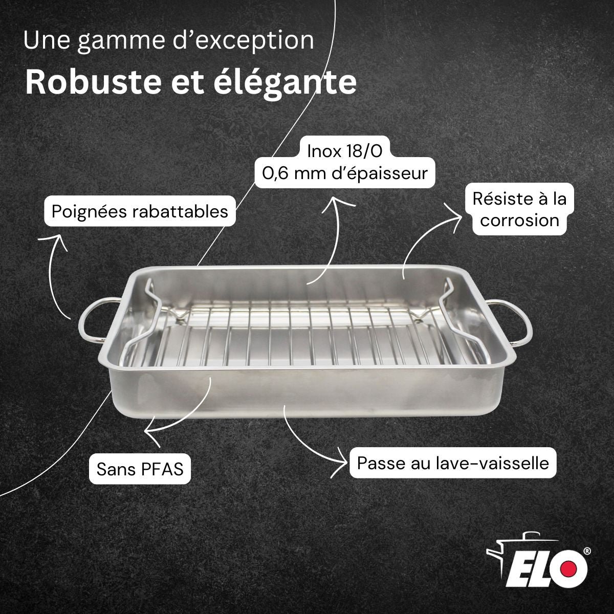 Plat à four acier inoxydable avec grille Edition Red inox, ELO