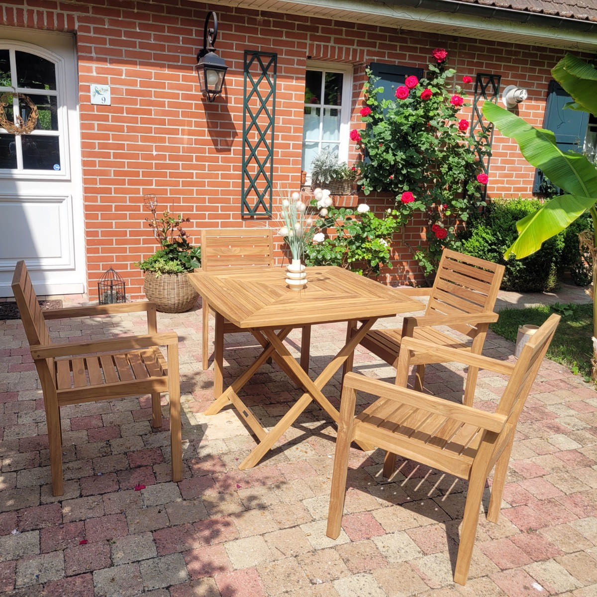 Table pliante carrée en teck massif Cardif 90 x 90 cm naturel, TECK ATTITUDE