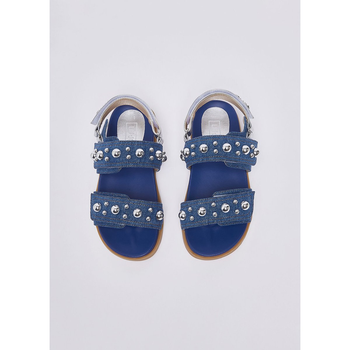 Sandales en toile denim avec clous bleu foncé, LIU JO