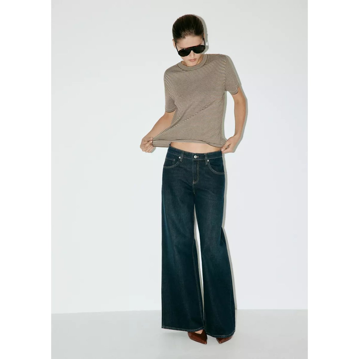Pull en maille fine à rayures kaki, MANGO