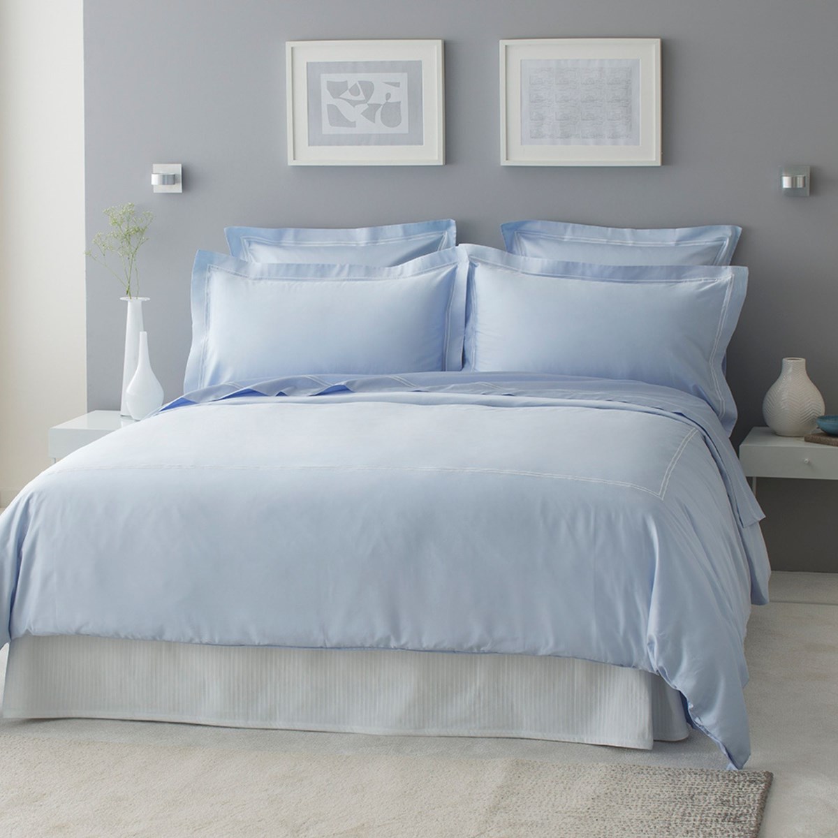 Housse de couette satin de coton égyptien RADIEUSE bleu ciel, MPC MAISON