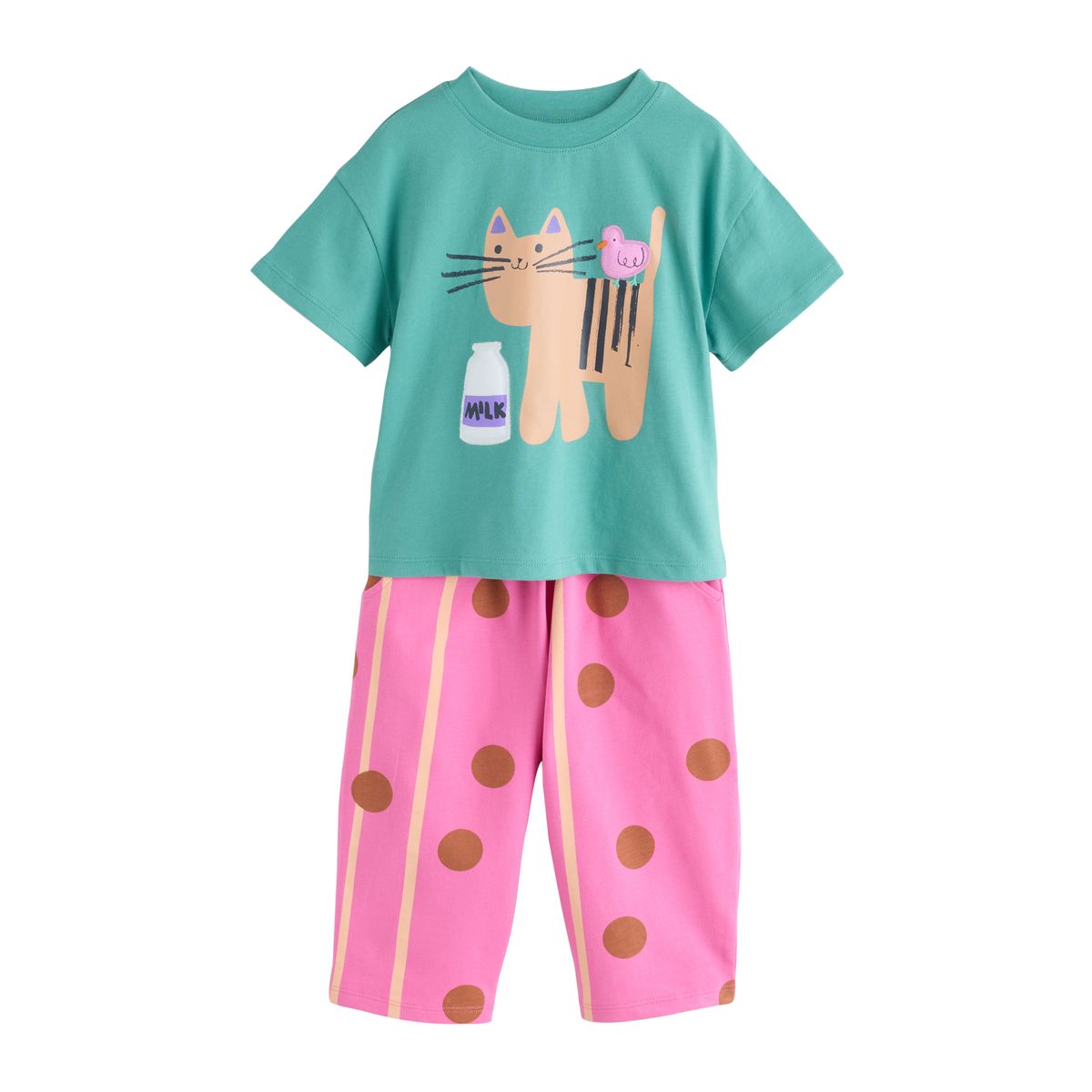 T-shirt manches courtes et pantalon bouffant chat vert, NEXT