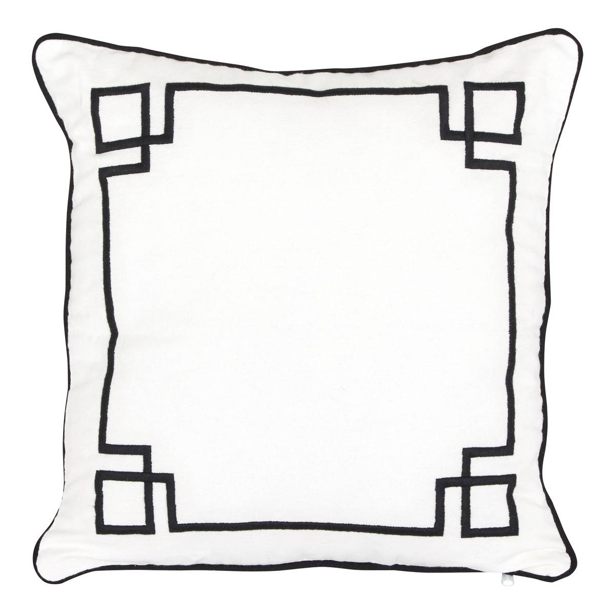 Coussin déhoussable en coton brodé THE PALM RESORT blanc, ATMOSPHERA
