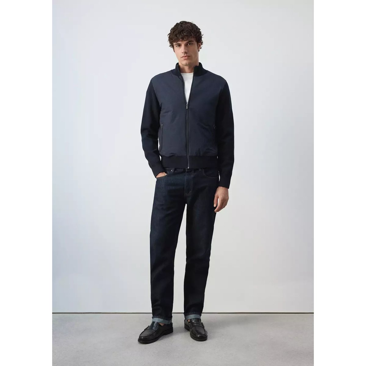 Veste bomber en coton mélangé bleu marine, MANGO MAN