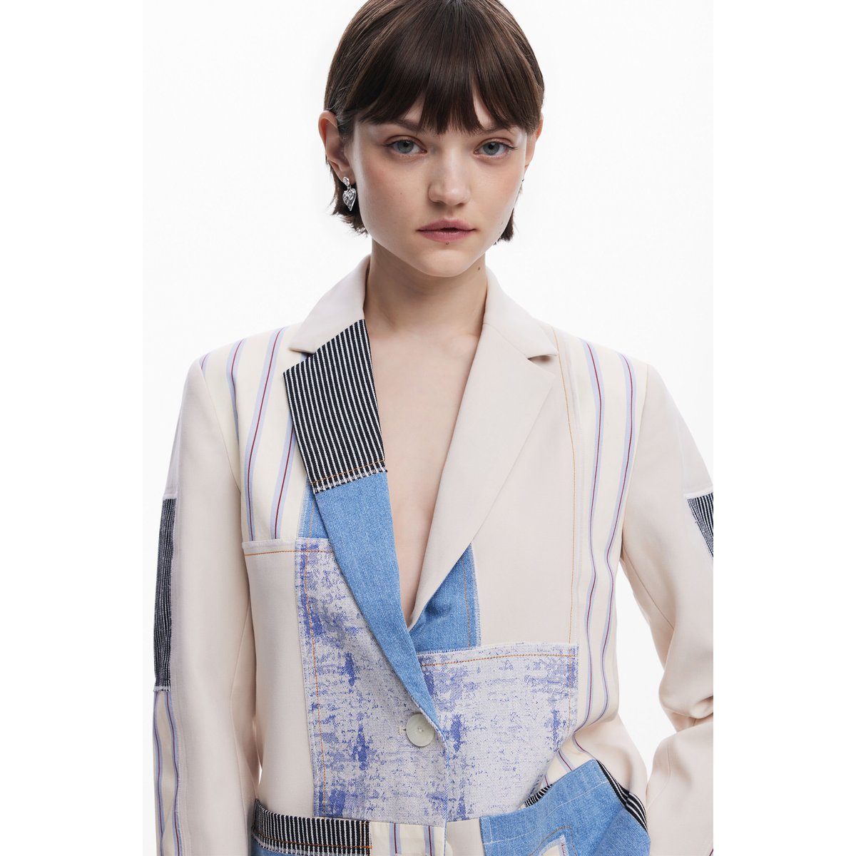 Patchwork blazer beige, DESIGUAL