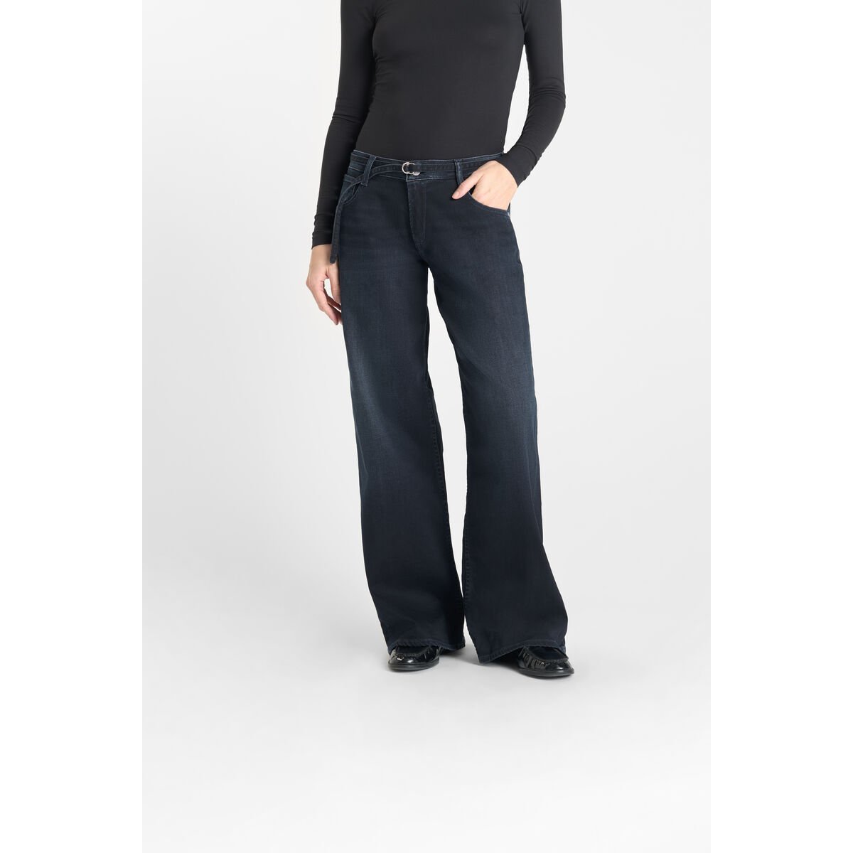 Jeans flare wide leg , longueur 34 blue / black, LE TEMPS DES CERISES