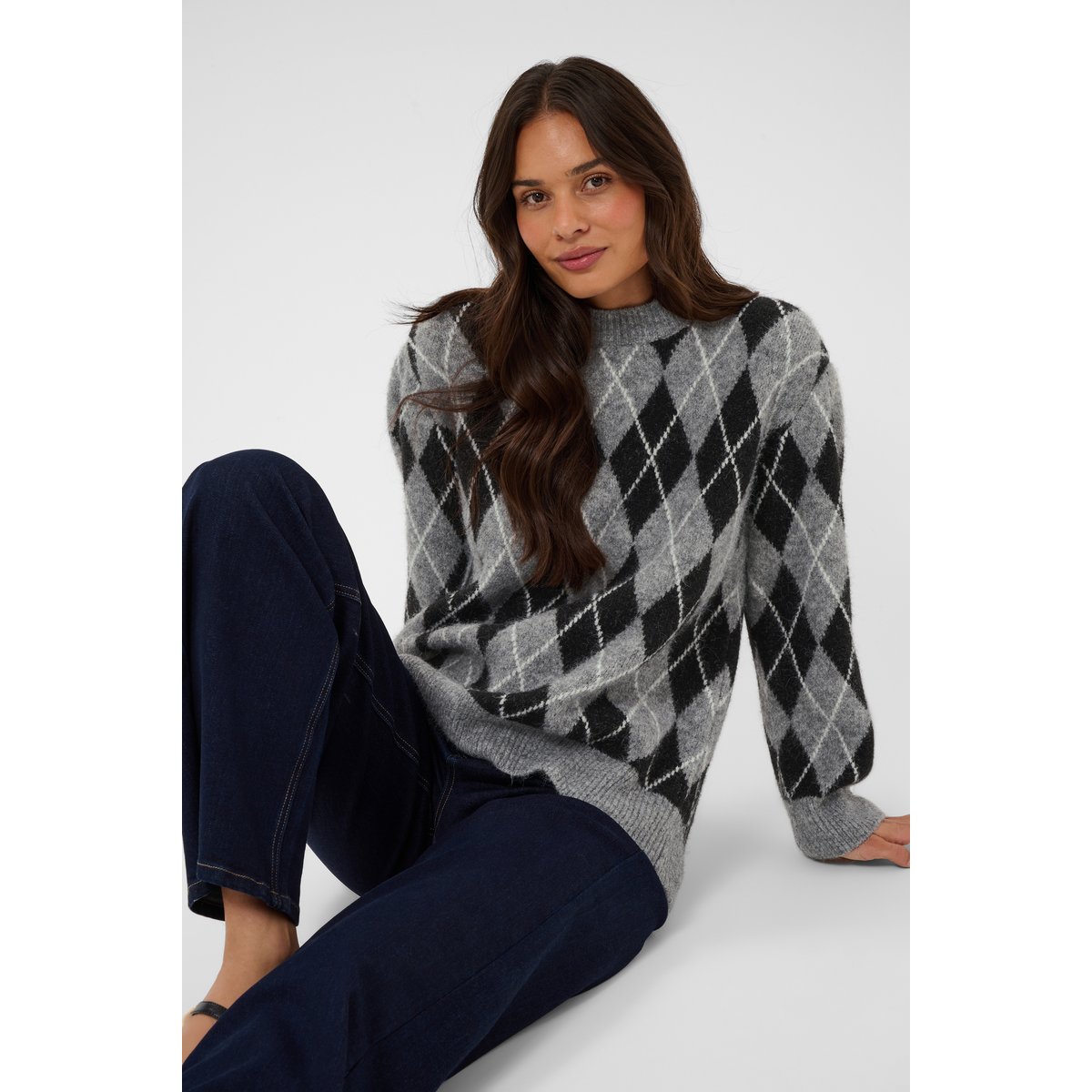 Pullover tricoté noir gris blanc black/gm/white argyle, KAFFE