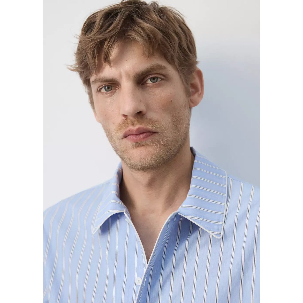 Chemise 100 % coton rayures bleu ciel, MANGO MAN