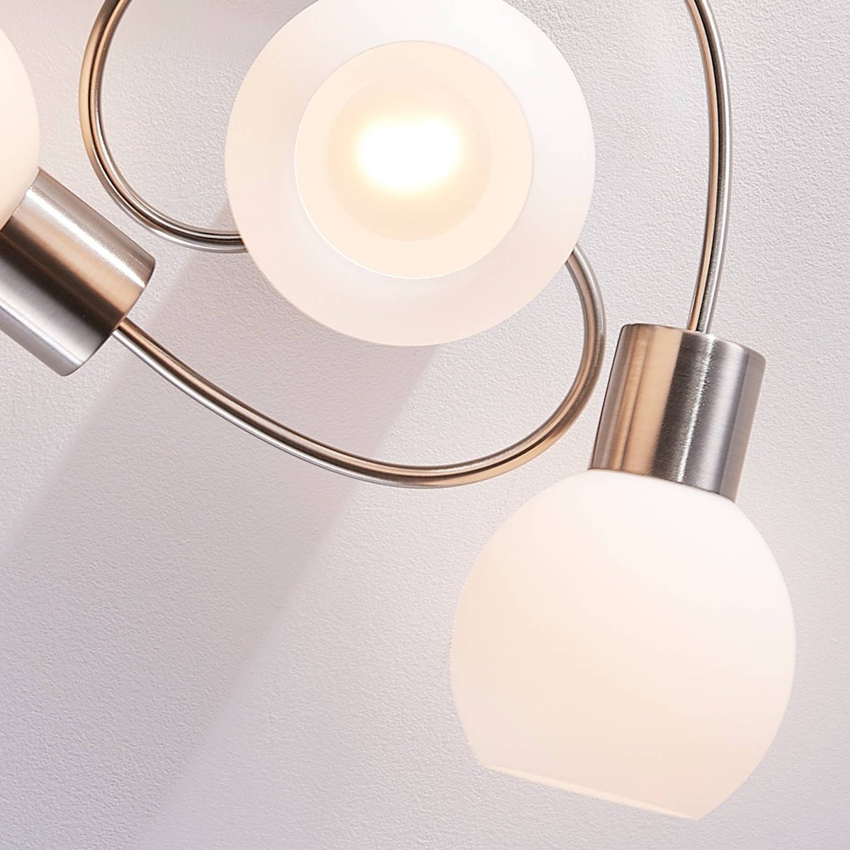 Plafonnier en verre moderne, Ciala blanc, nickel satiné, LINDBY