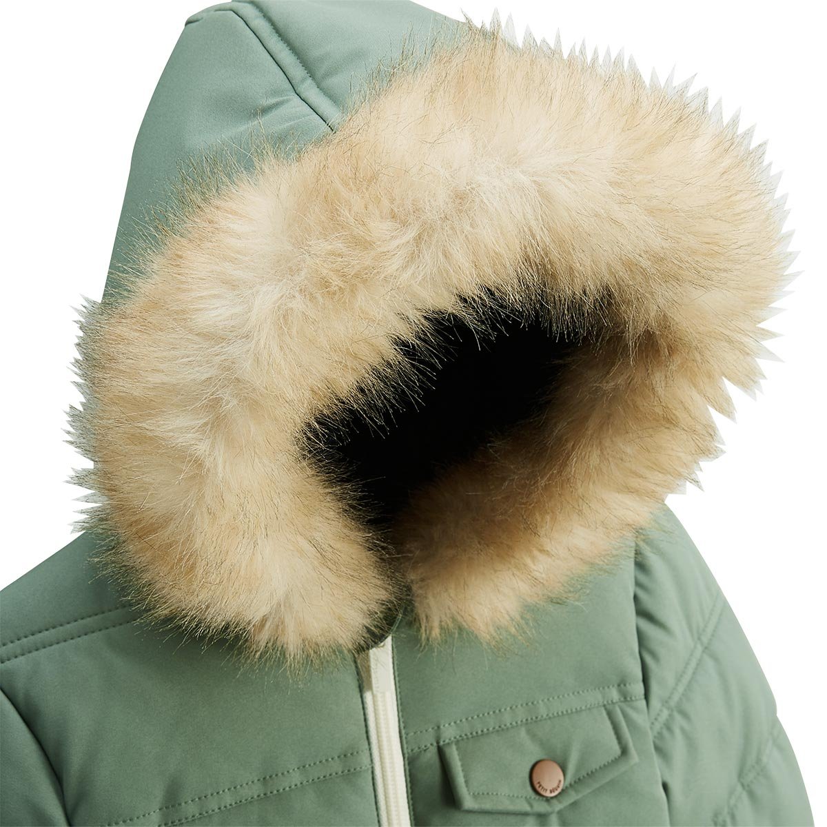 Doudoune enfant imperméable doublée sherpa avec capuche Anouk kaki, PETIT BEGUIN
