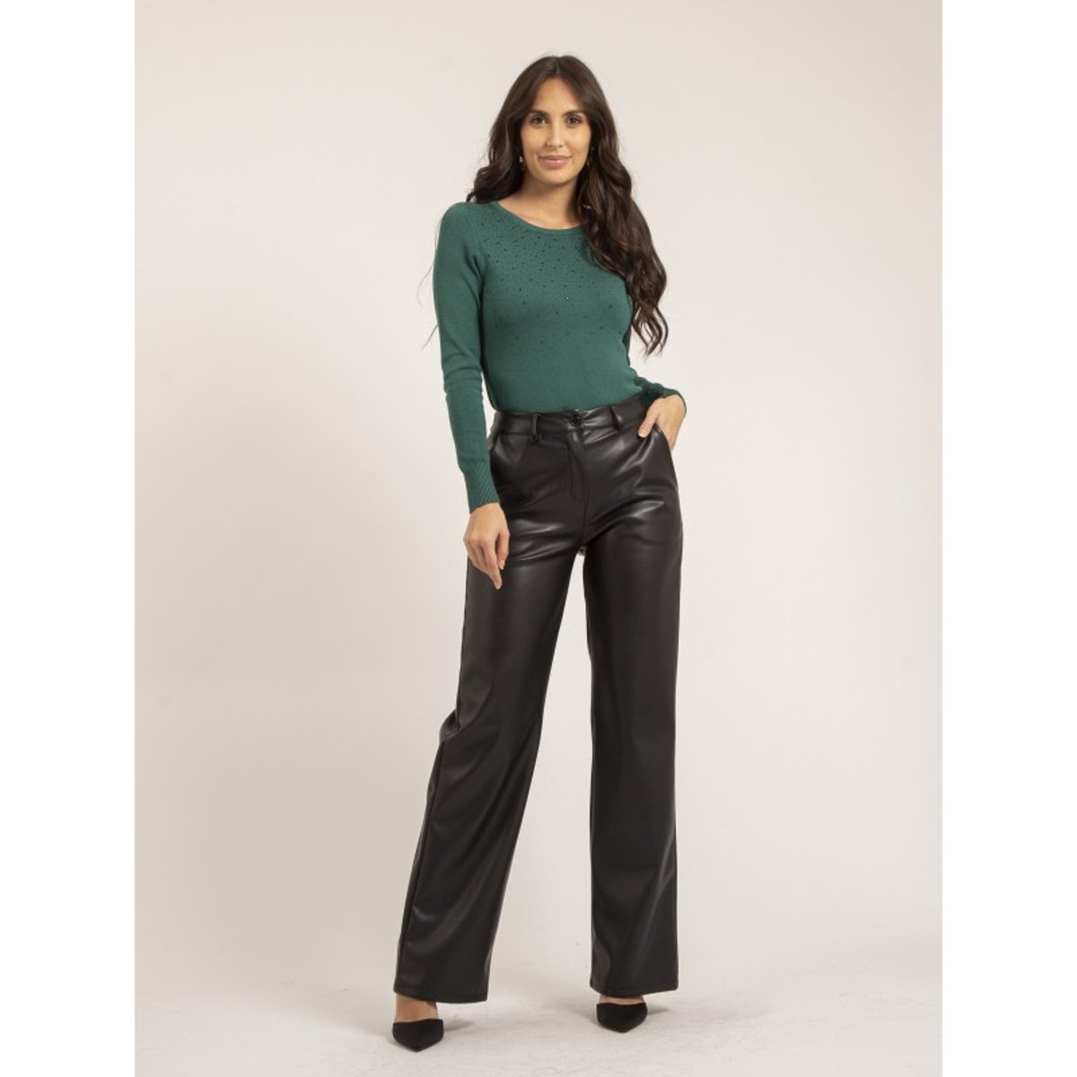 Pantalon Droit Simili Cuir Evania noir, DONA LISA