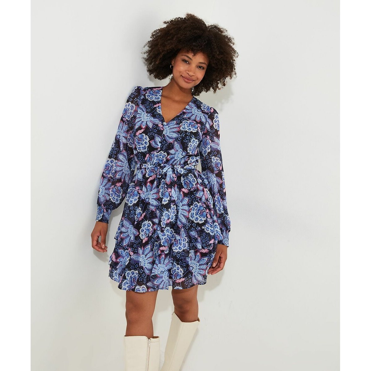 Vestido curto com cinto violeta, JOE BROWNS