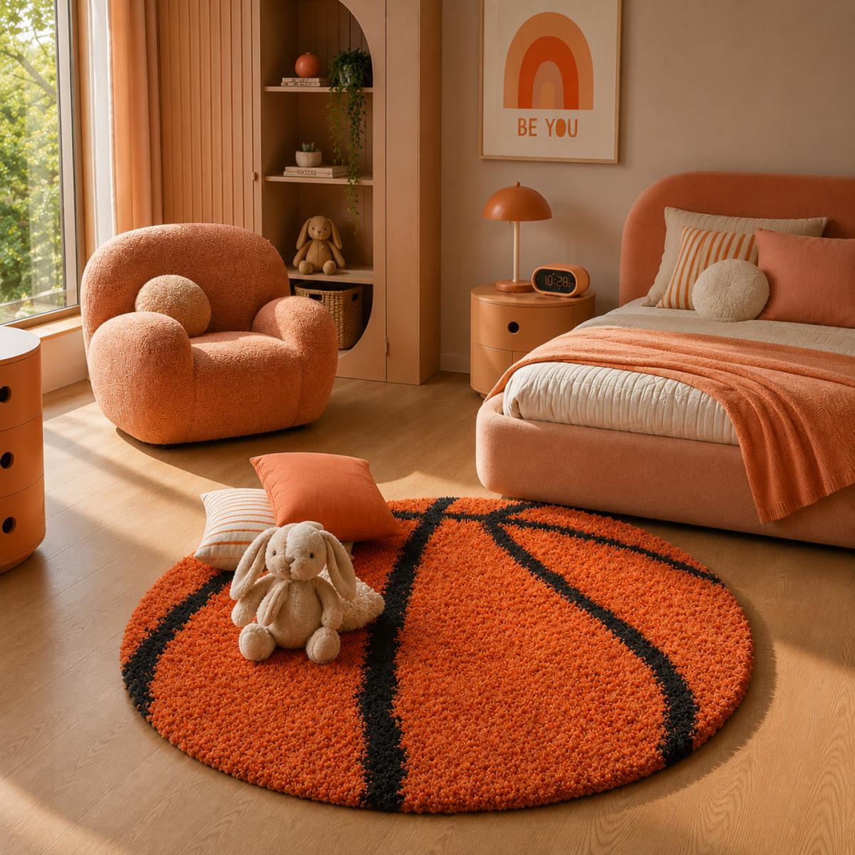 Tapis enfant tissé SHAGGY BASKET orange, noir, UN AMOUR DE TAPIS