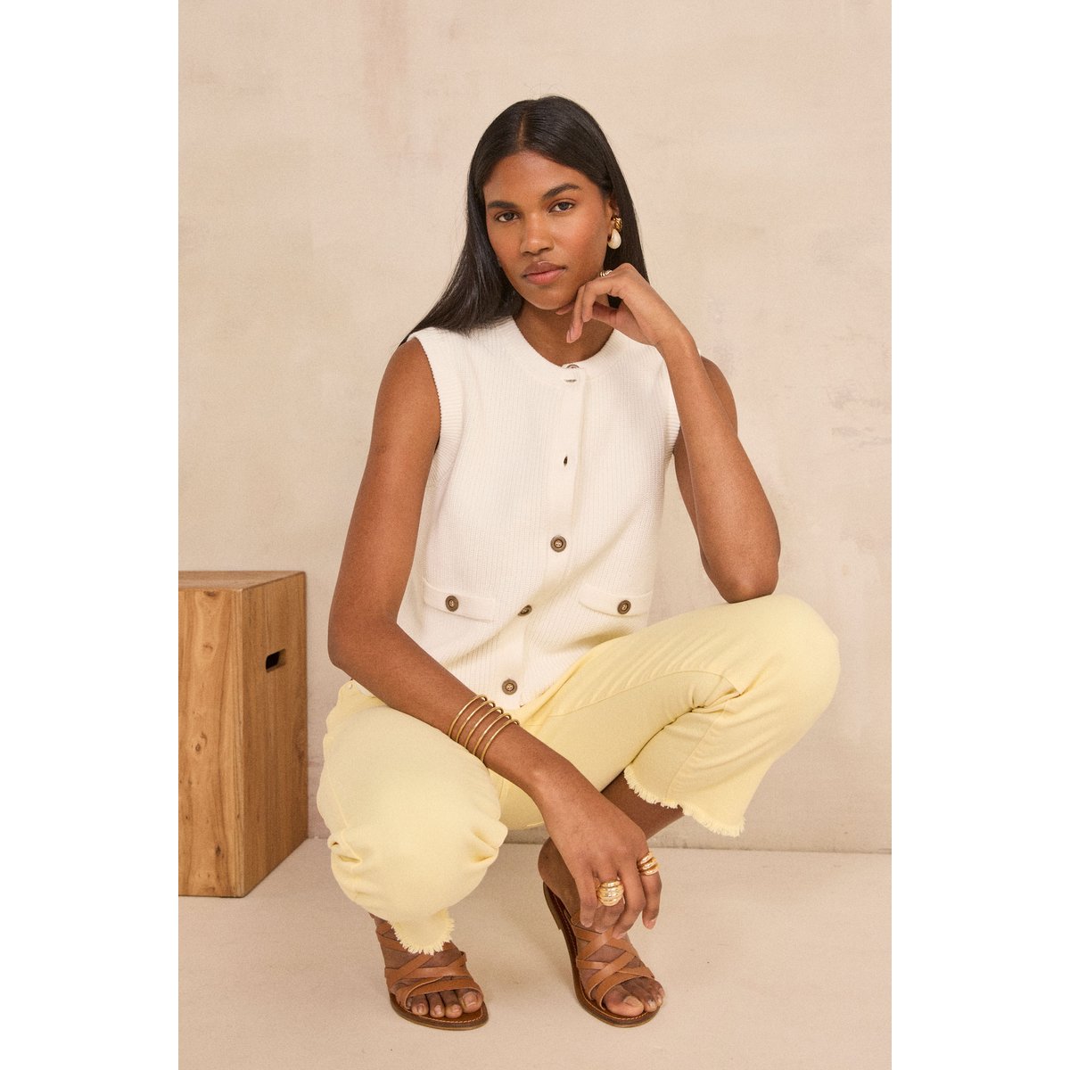 Gilet sans manches en coton PIERRO ecru, Maison 123