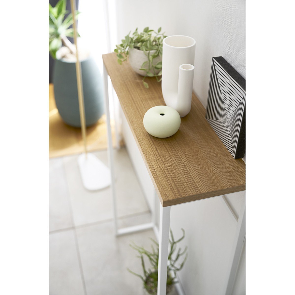 Table console ultra fine métal bois TOWER blanc, YAMAZAKI