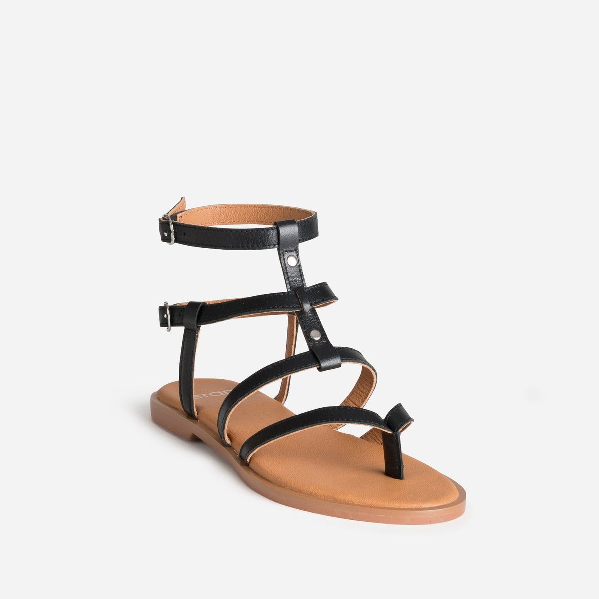 Sandale Plate en cuir SIDRA noir, ERAM