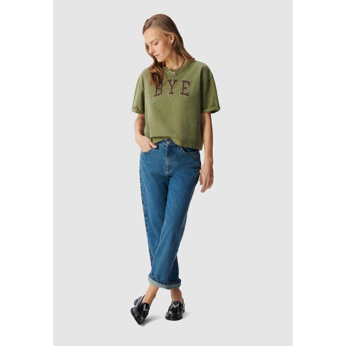 Tee-shirt oversize sérigraphie BYE kaki, IKKS