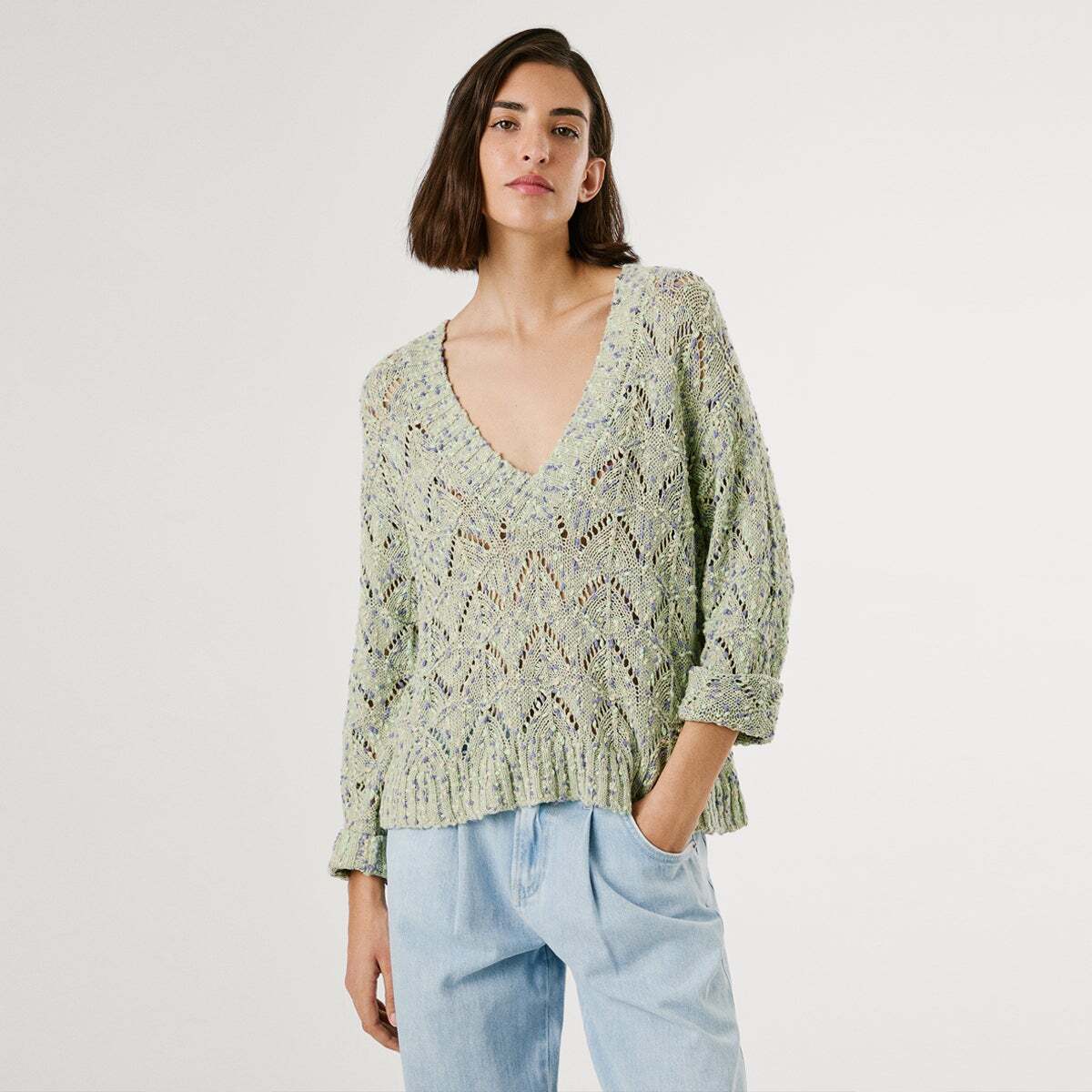 Pull Ajouré Col V blanc cassé, PEPE JEANS