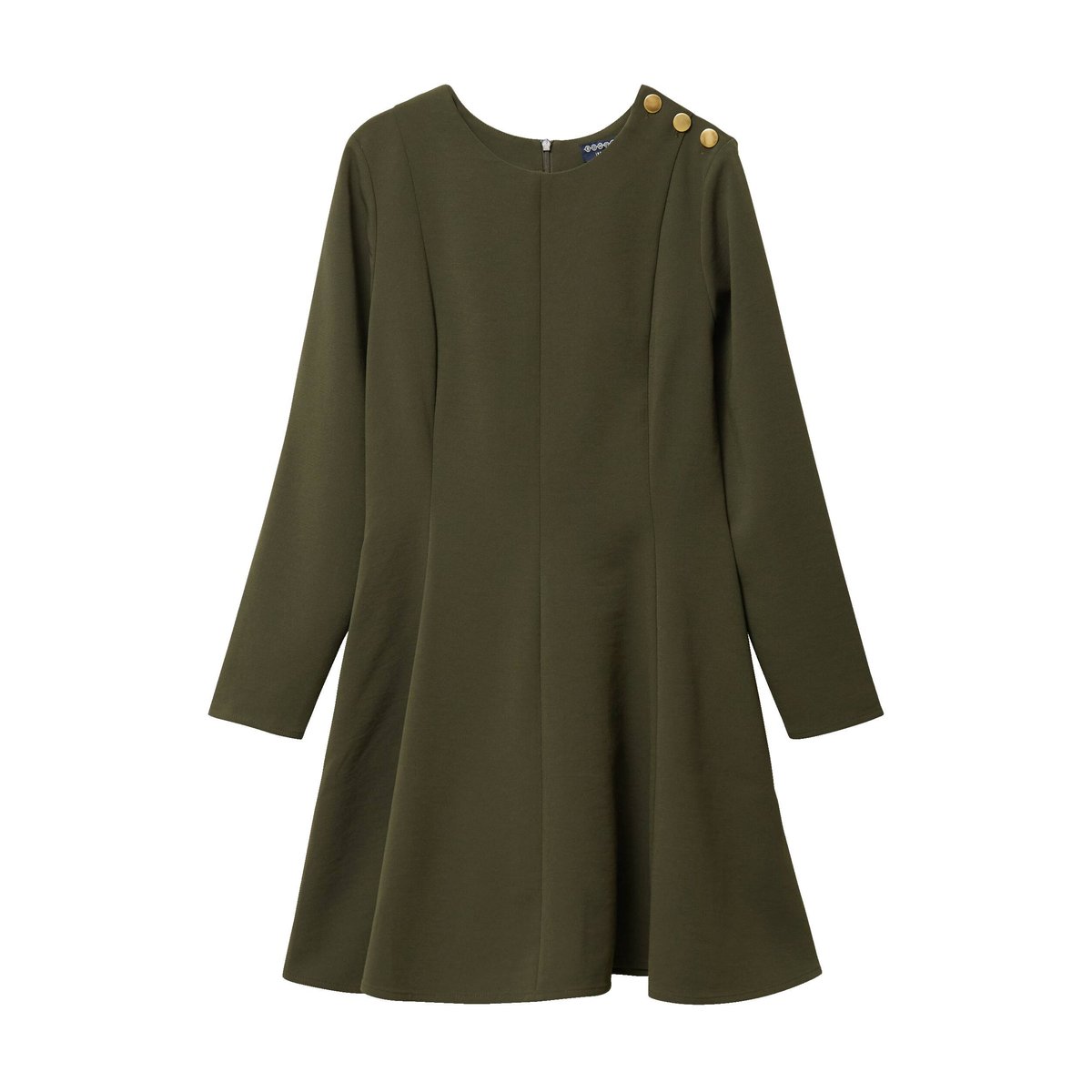 Robe fluide manches longues col rond vert kaki, BONOBO