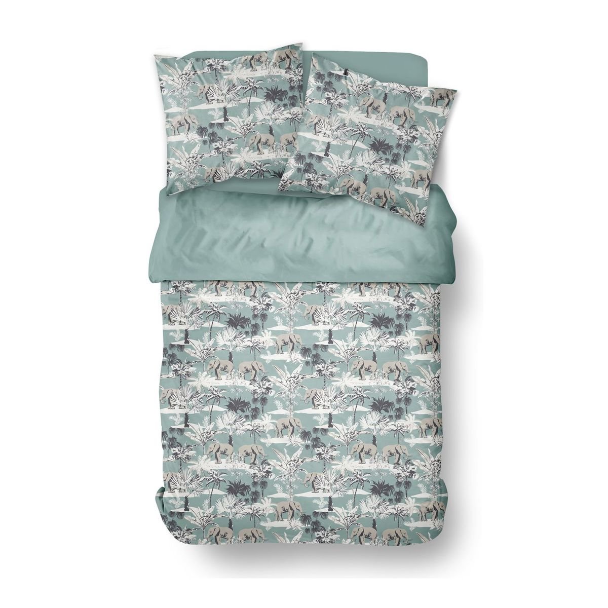 Parure de lit imprimé Floral Coton SUNSHINE ELENA vert, TODAY